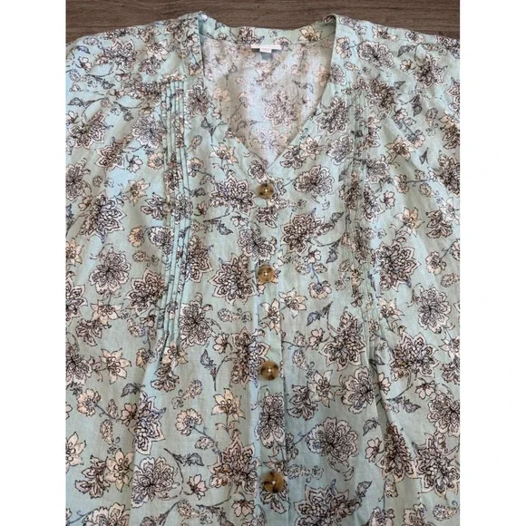 J Jill Love Linen Floral Print Button Front V Neck Midi Dress‎ Women 3X - Picture 4 of 7
